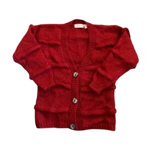Vintage 90s Chelsea Young Red Chunky Knit Mohair Cardigan Sweater Size Small